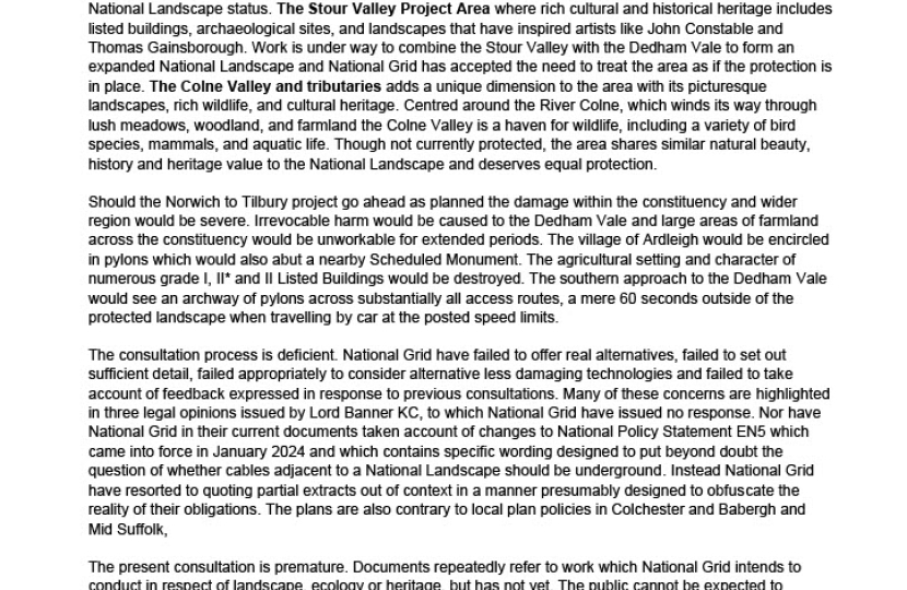 First page of Bernard's response to National' Grids pylon consultation 