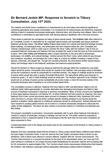 First page of Bernard's response to National' Grids pylon consultation 